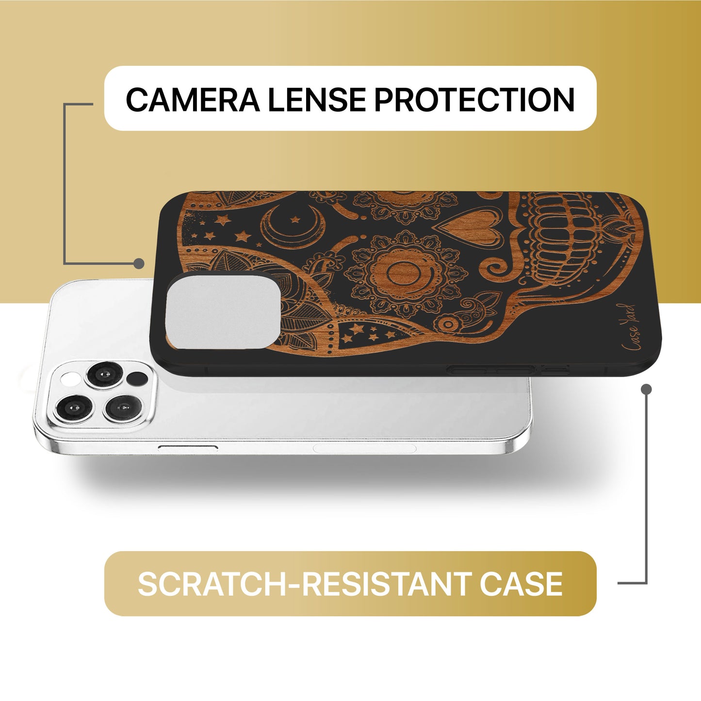 Gothic Skull Wooden Laser Engraved Phone Case for iPhone