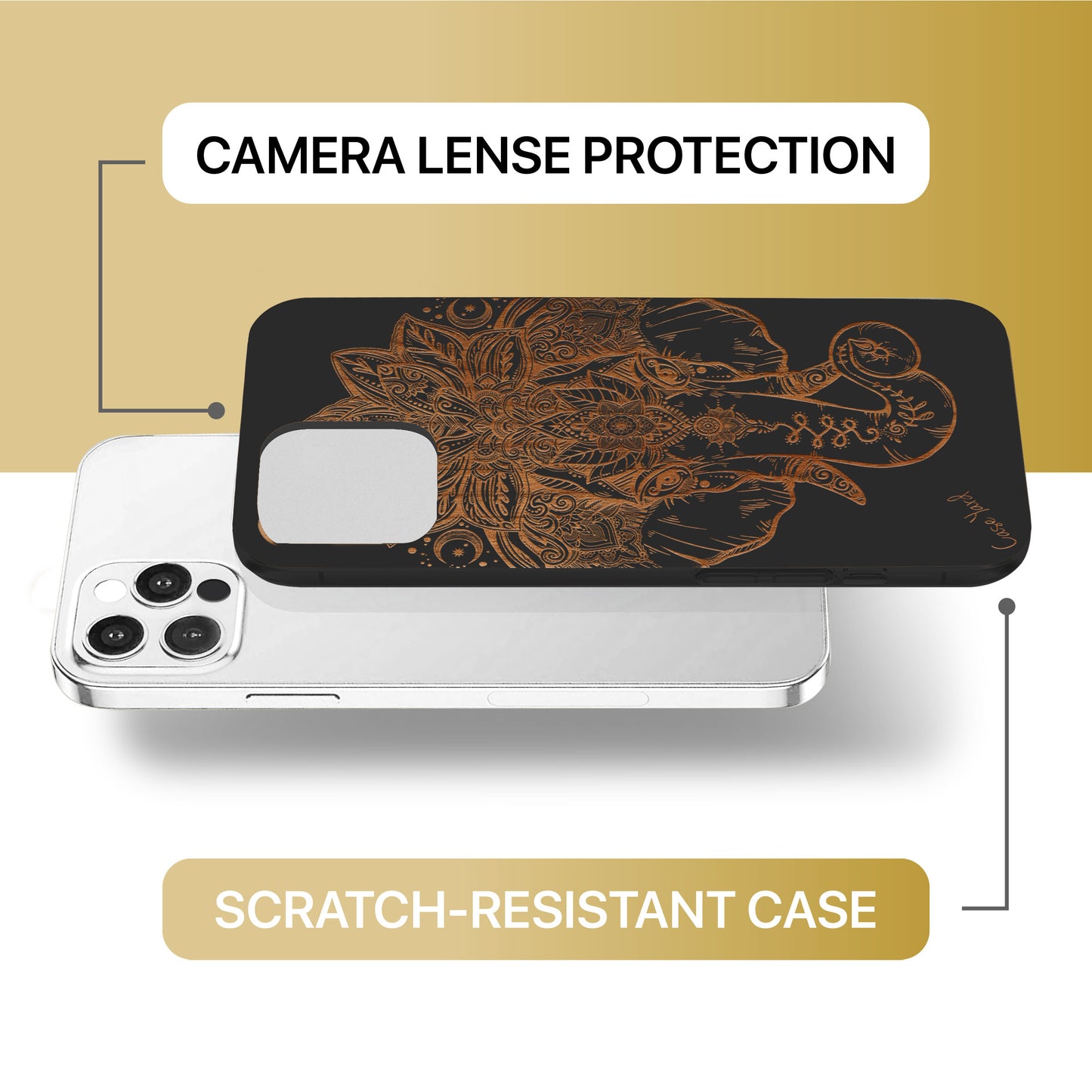 Elephant with Crown Wooden Laser Engraved Phone Case