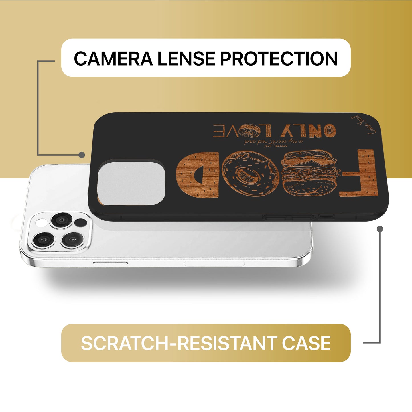 Food is Only Love Wooden Laser Engraved Phone Case for iPhone