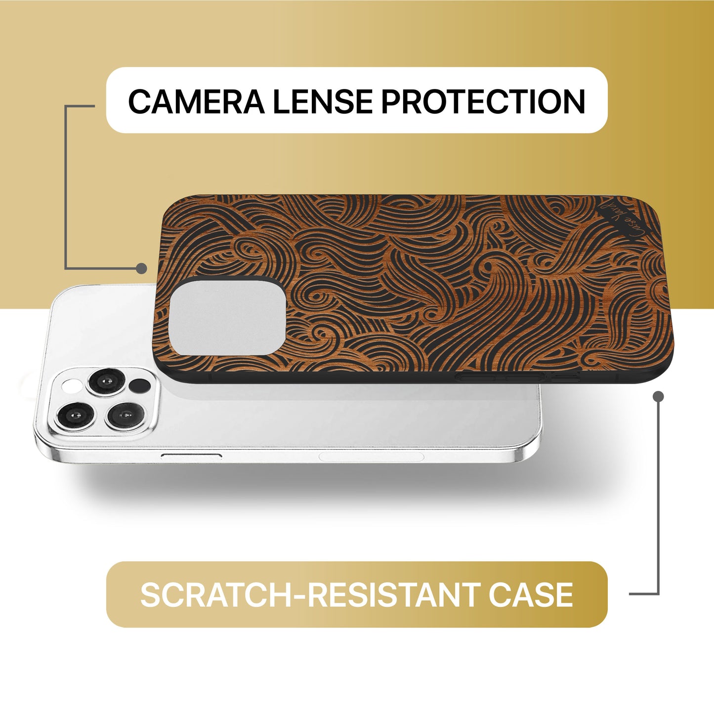 Wave Pattern Wooden Laser Engraved Phone Case for iPhone
