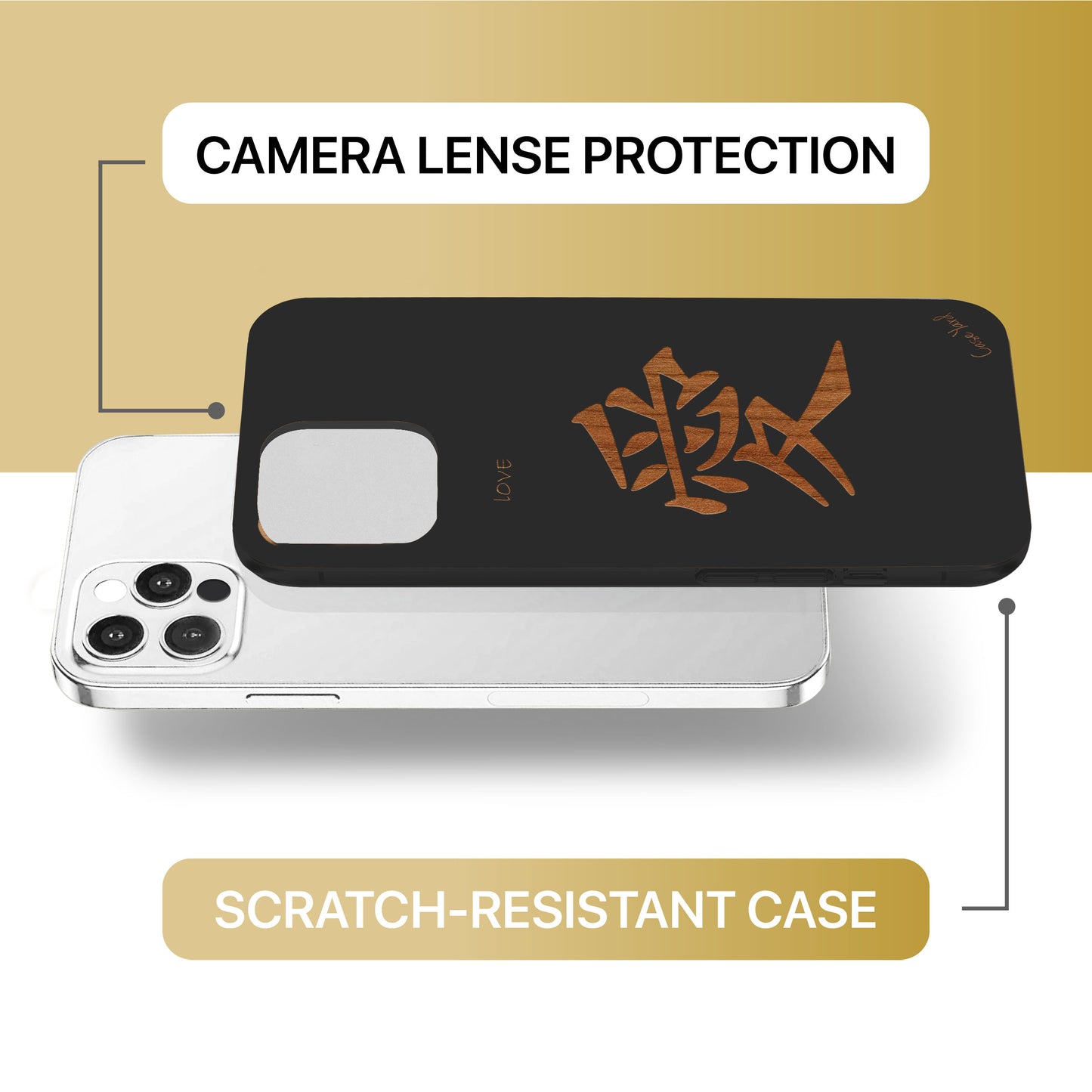 Japanese Love Wooden Laser Engraved Phone Case for iPhone