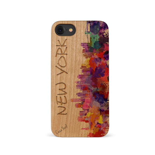 New York Skyline UV Colored Wood Phone Case for iPhone