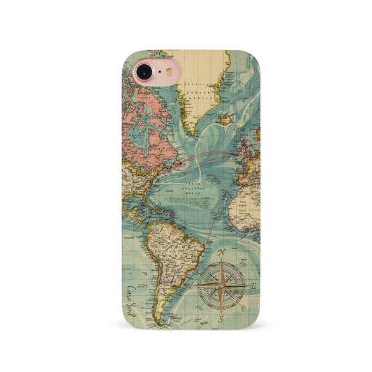 Vintage Map Compass UV Colored Wood Phone Case for iPhone