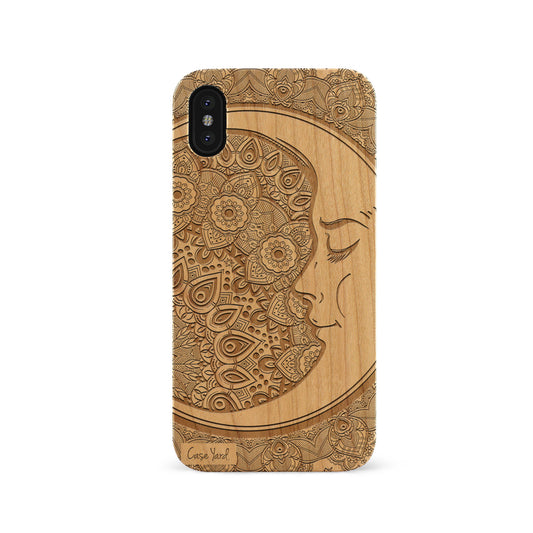 Moon Mandala Wooden Laser Engraved Phone Case