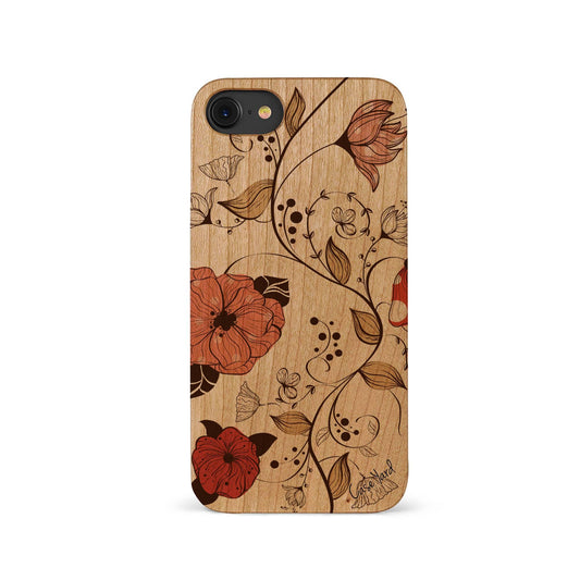 Red Flowers UV Colored Wood Phone Case for iPhone