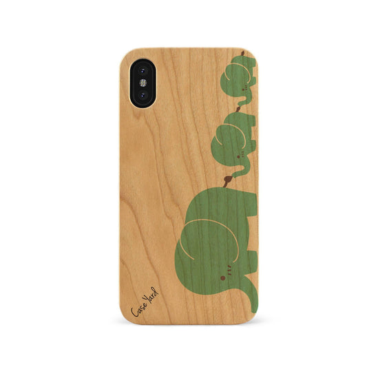 Cute Elephants UV Colored Wood Phone Case for iPhone
