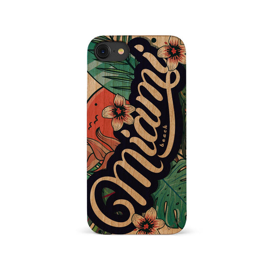 Miami Beach Flowers UV Colored Wood Phone Case for iPhone