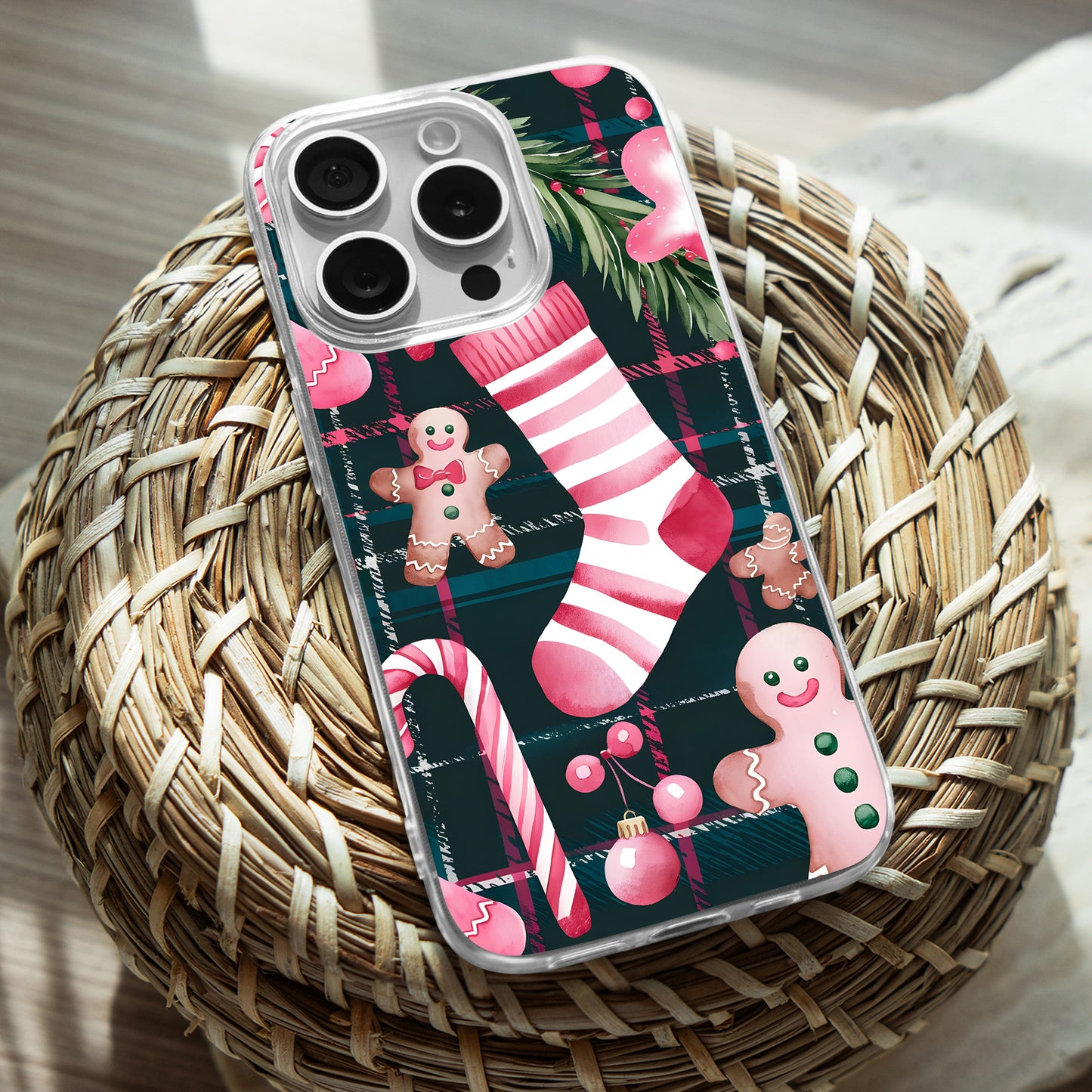Pink Sock and Gingerbread TPU Clear Case for iPhone & Samsung Phones