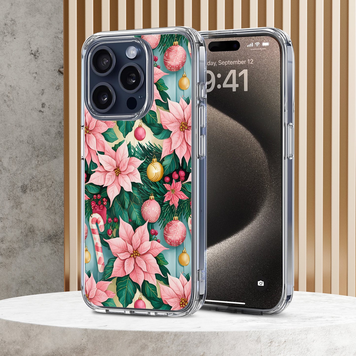 Pink Christmas Flower TPU Clear Case for iPhone & Samsung Phones