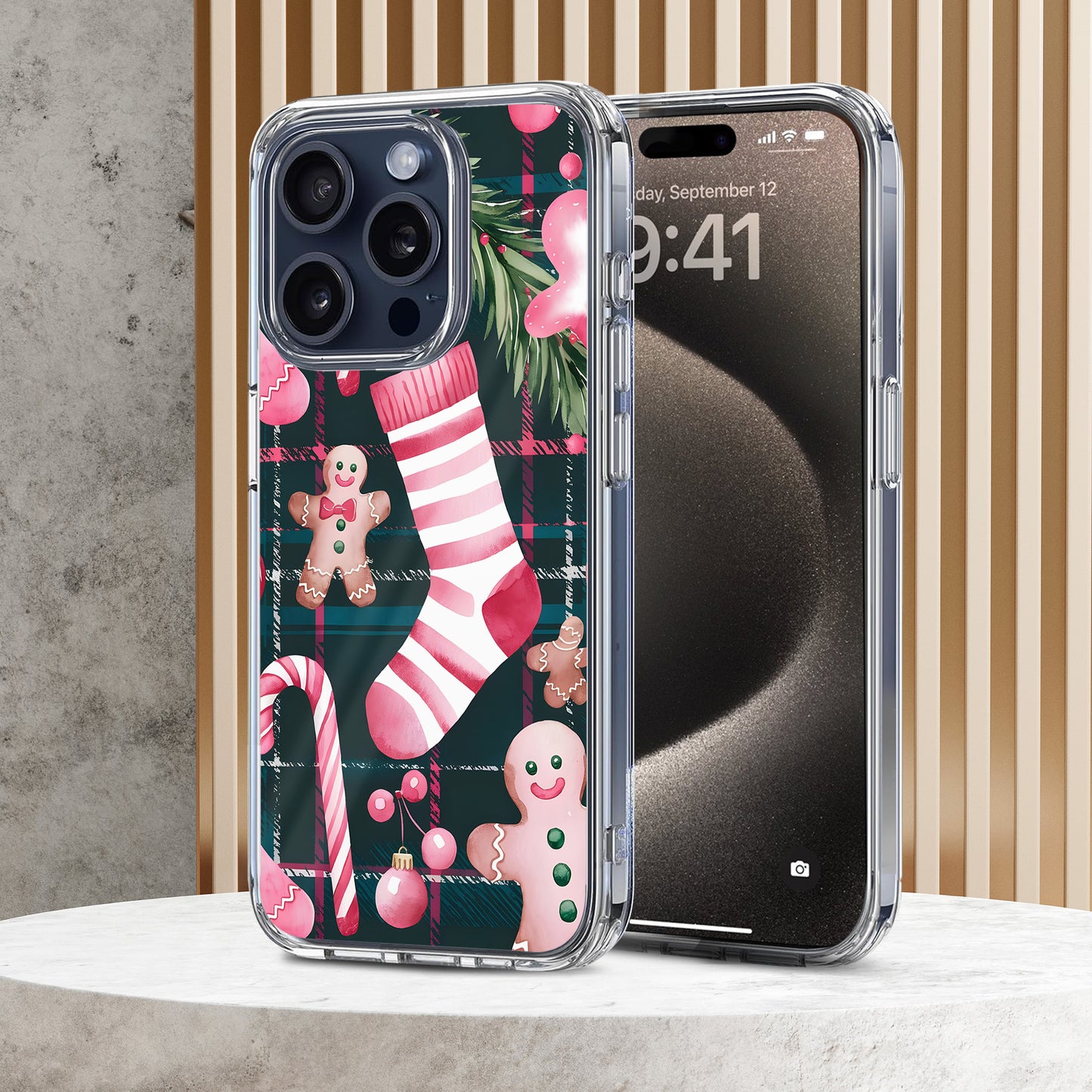 Pink Sock and Gingerbread TPU Clear Case for iPhone & Samsung Phones