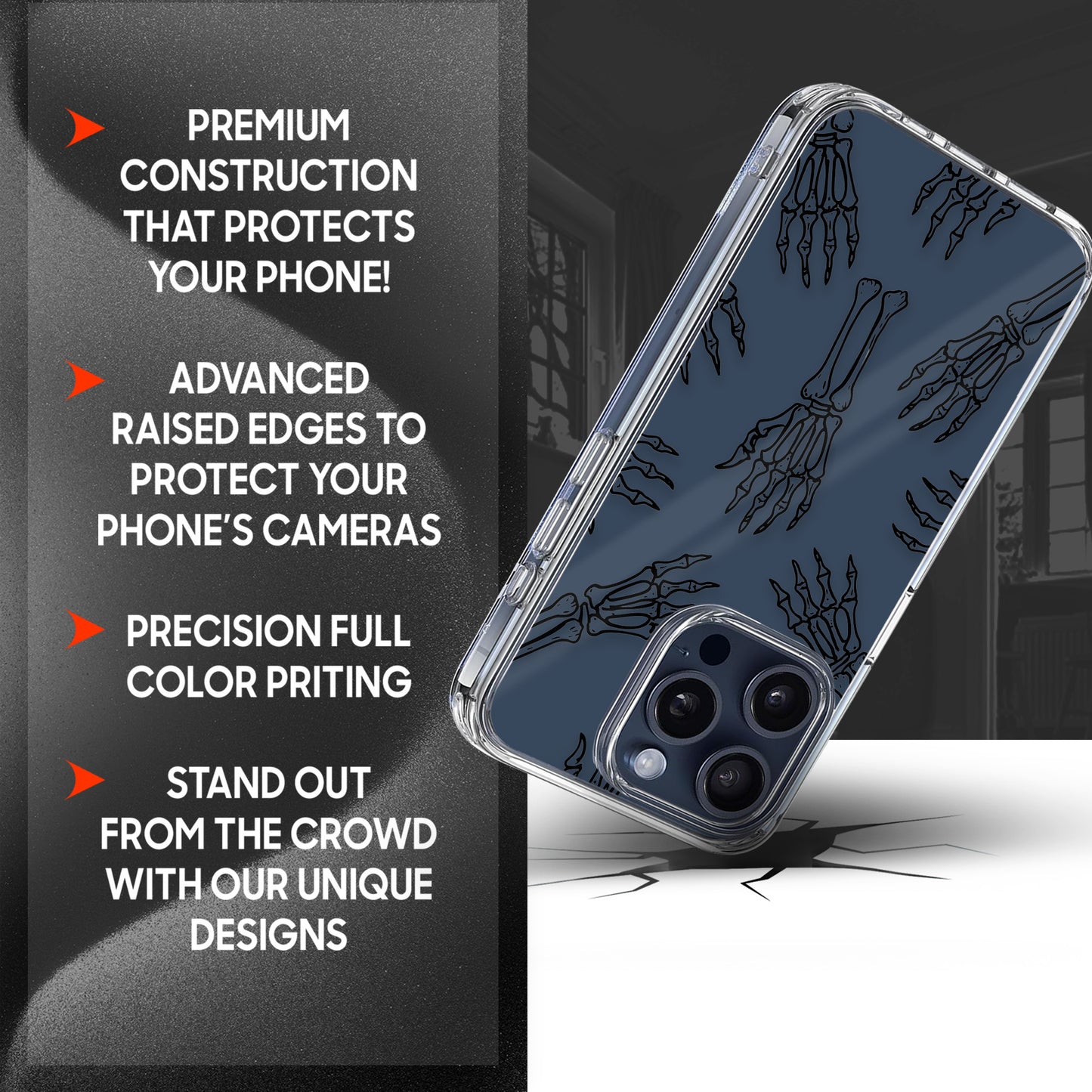 Creepy Skulls Hand TPU Clear Phone Case for iPhone & Samsung Phones
