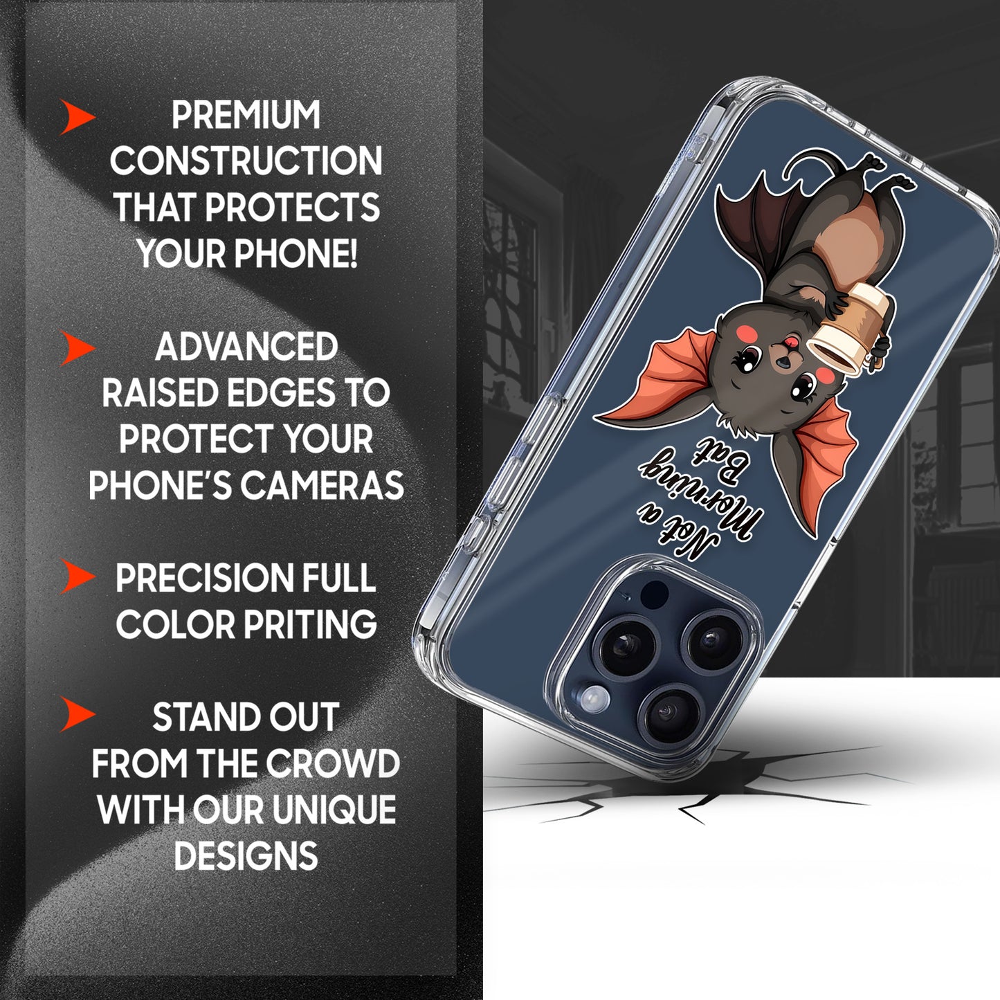 Not a Morning Bat TPU Clear Phone Case for iPhone & Samsung Phones