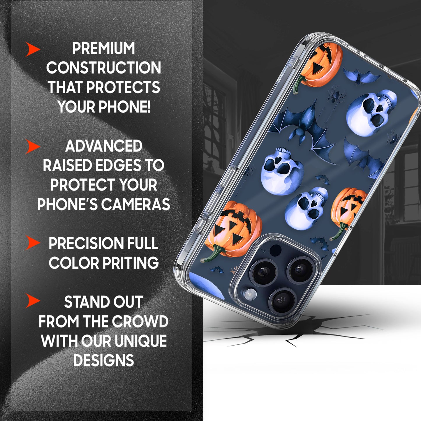 Skull Pattern TPU Clear Phone Case for iPhone & Samsung Phones