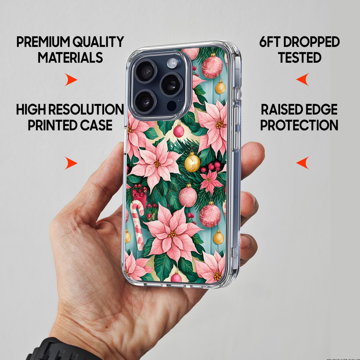 Pink Christmas Flower TPU Clear Case for iPhone & Samsung Phones