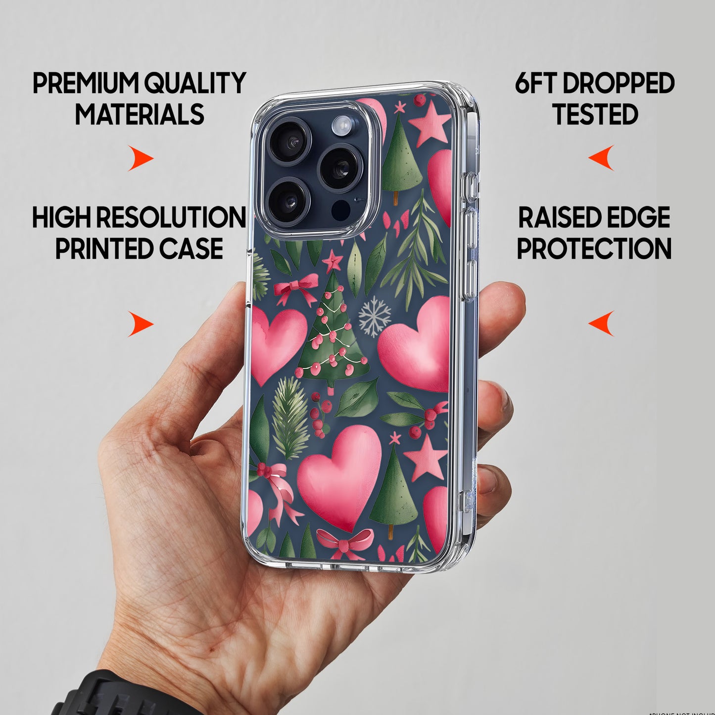 Pink Heart Pattern TPU Clear Case for iPhone & Samsung Phones