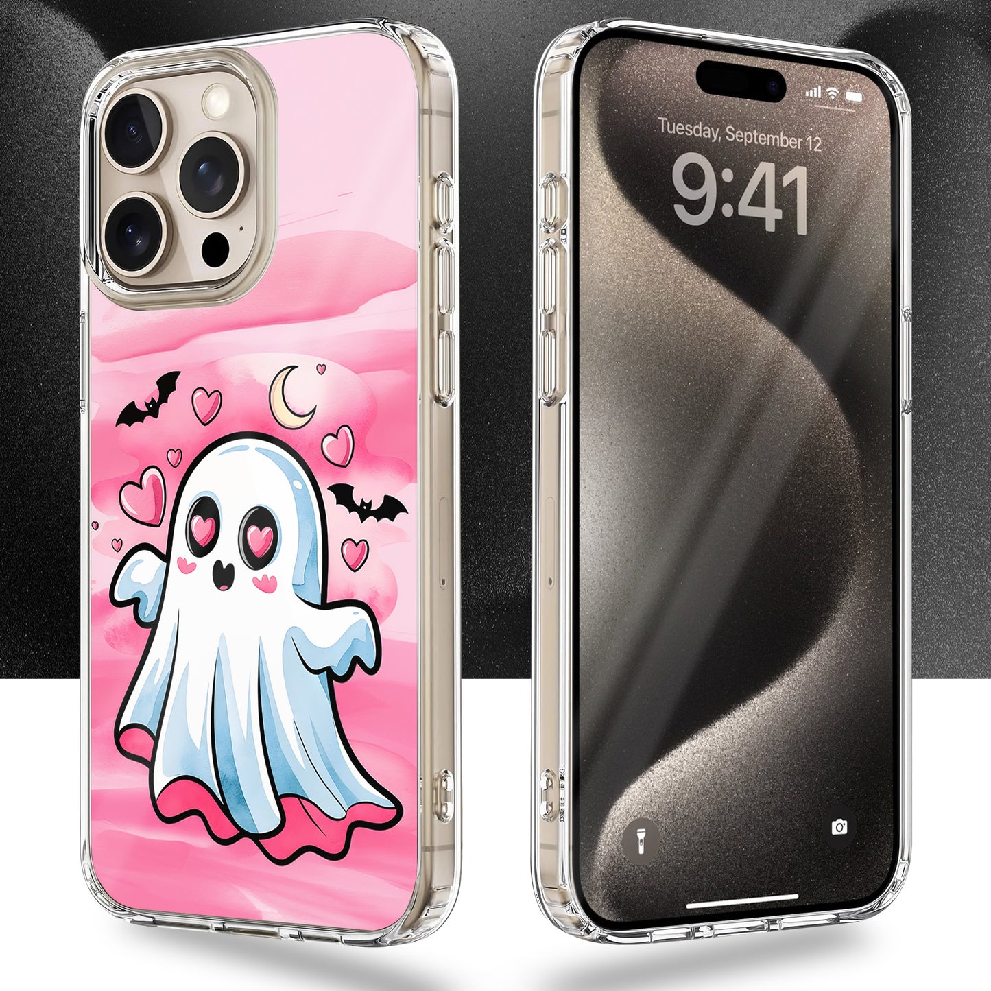 Pink Ghost TPU Clear Phone Case for iPhone & Samsung Phones