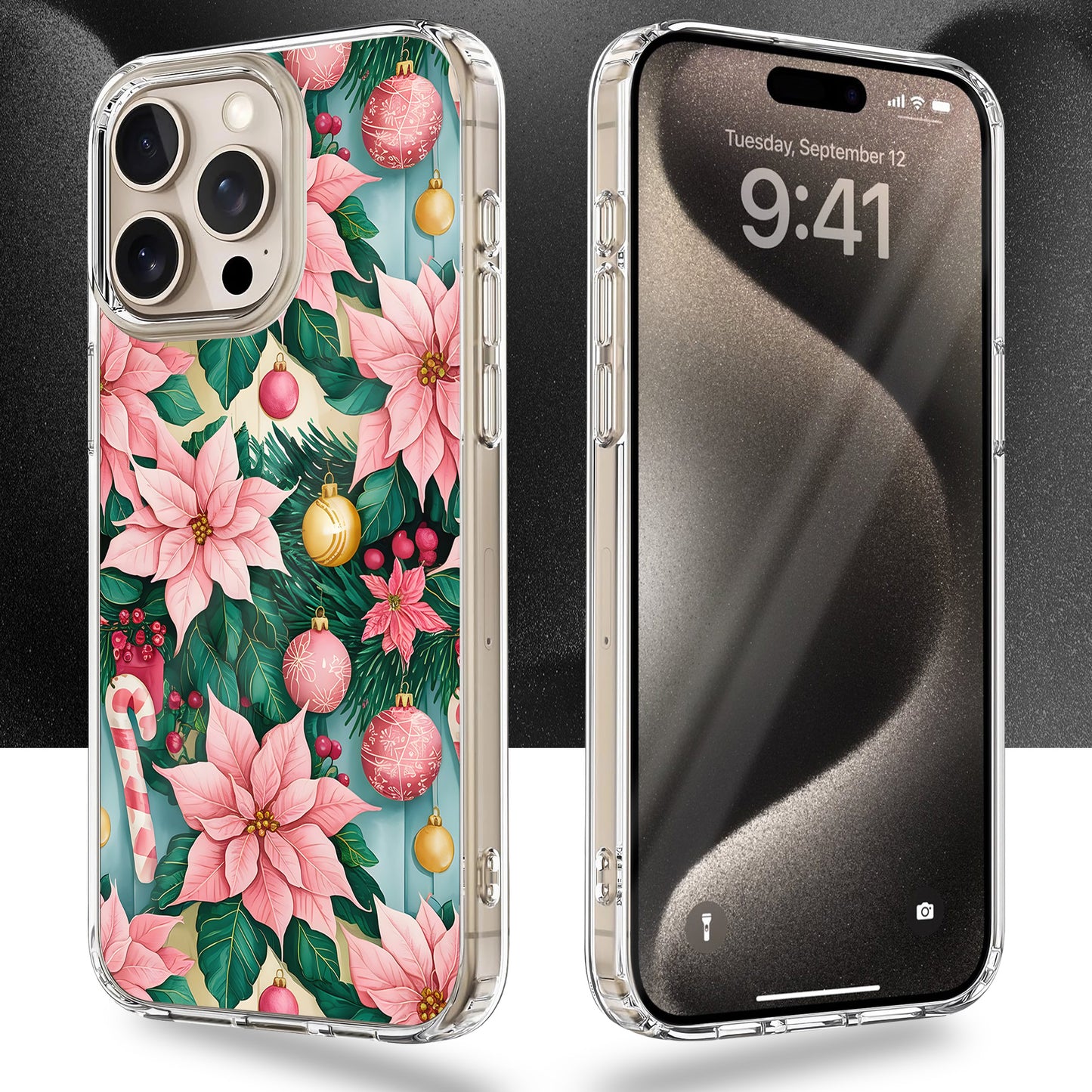 Pink Christmas Flower TPU Clear Case for iPhone & Samsung Phones