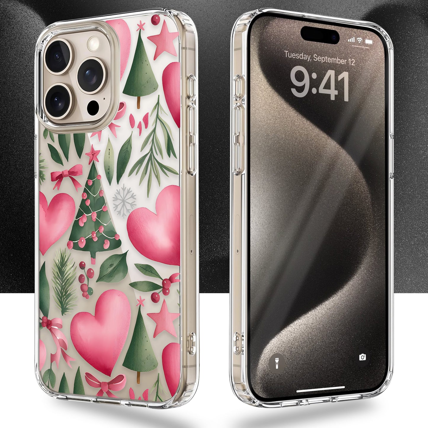 Pink Heart Pattern TPU Clear Case for iPhone & Samsung Phones