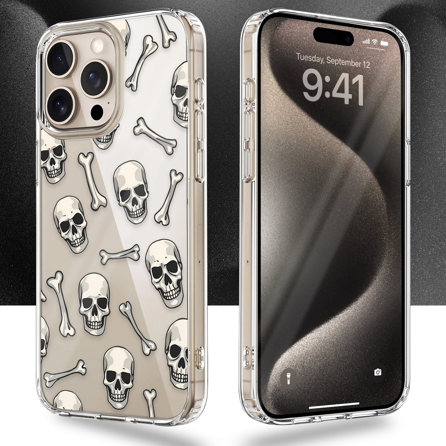 Skull Bones Pattern TPU Clear Phone Case for iPhone & Samsung Phones