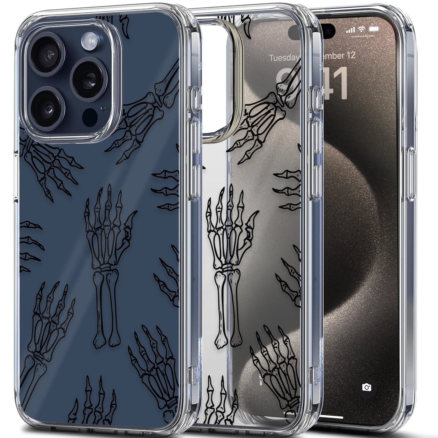 Creepy Skulls Hand TPU Clear Phone Case for iPhone & Samsung Phones