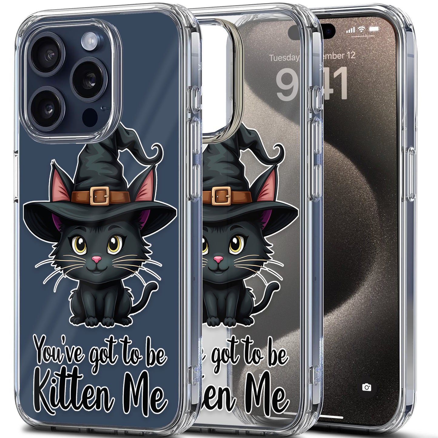 Witch Cute Cat TPU Clear Phone Case for iPhone & Samsung Phones