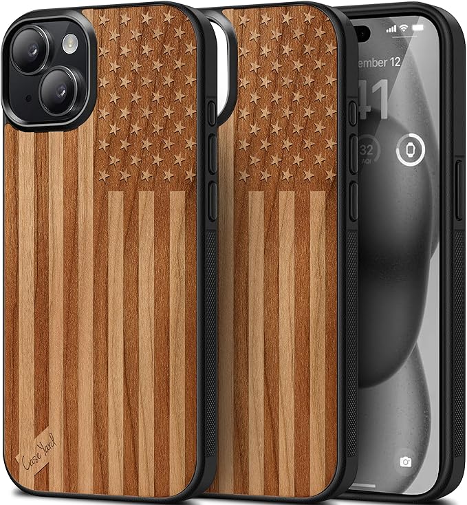 Wooden Cell Phone Case Cover, Laser Engraved case for iPhone American Flag Design