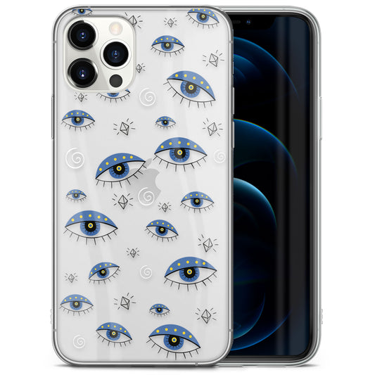 TPU Clear case with (Evil Eye Diamond) Design for iPhone & Samsung Phones