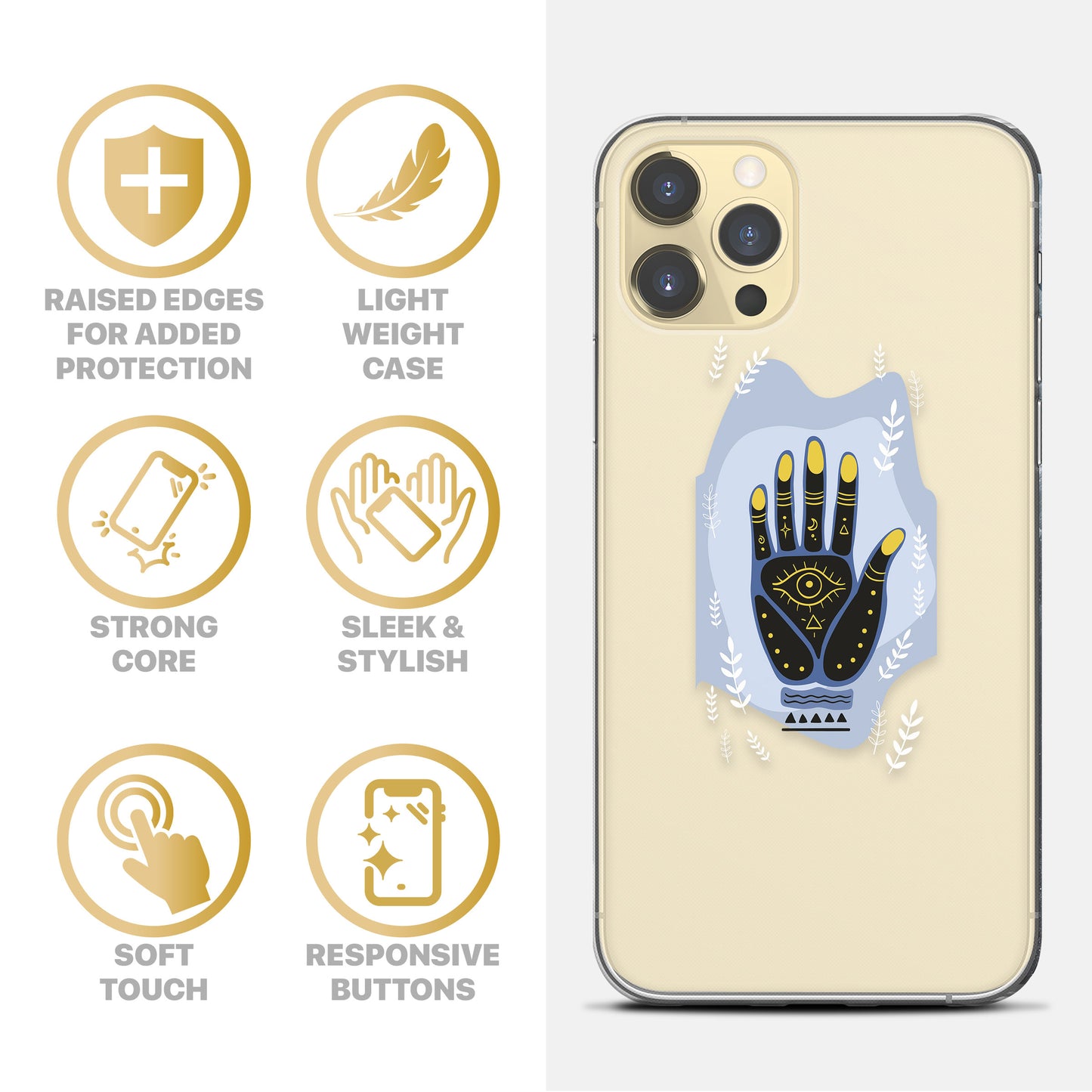 TPU Clear case with (Evil Eye Hamsa Hand) Design for iPhone & Samsung Phones