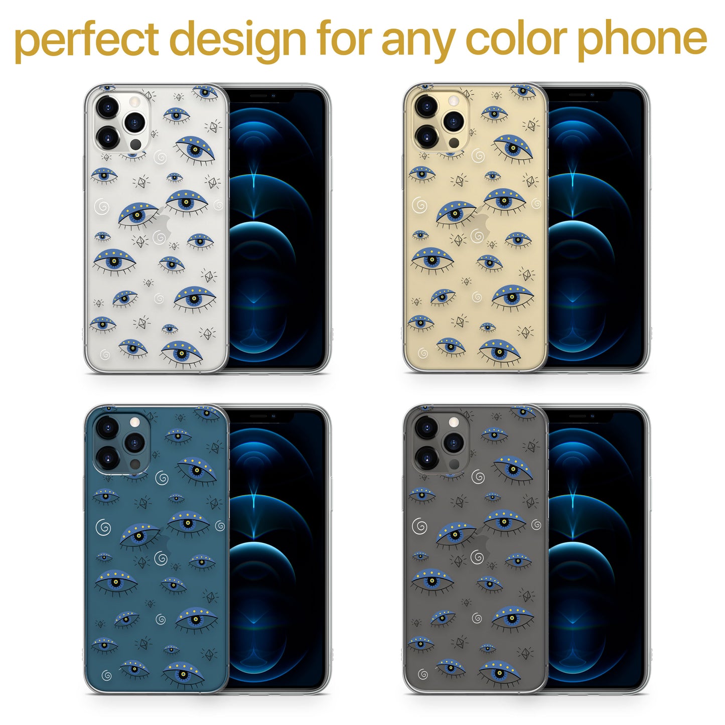 TPU Clear case with (Evil Eye Diamond) Design for iPhone & Samsung Phones