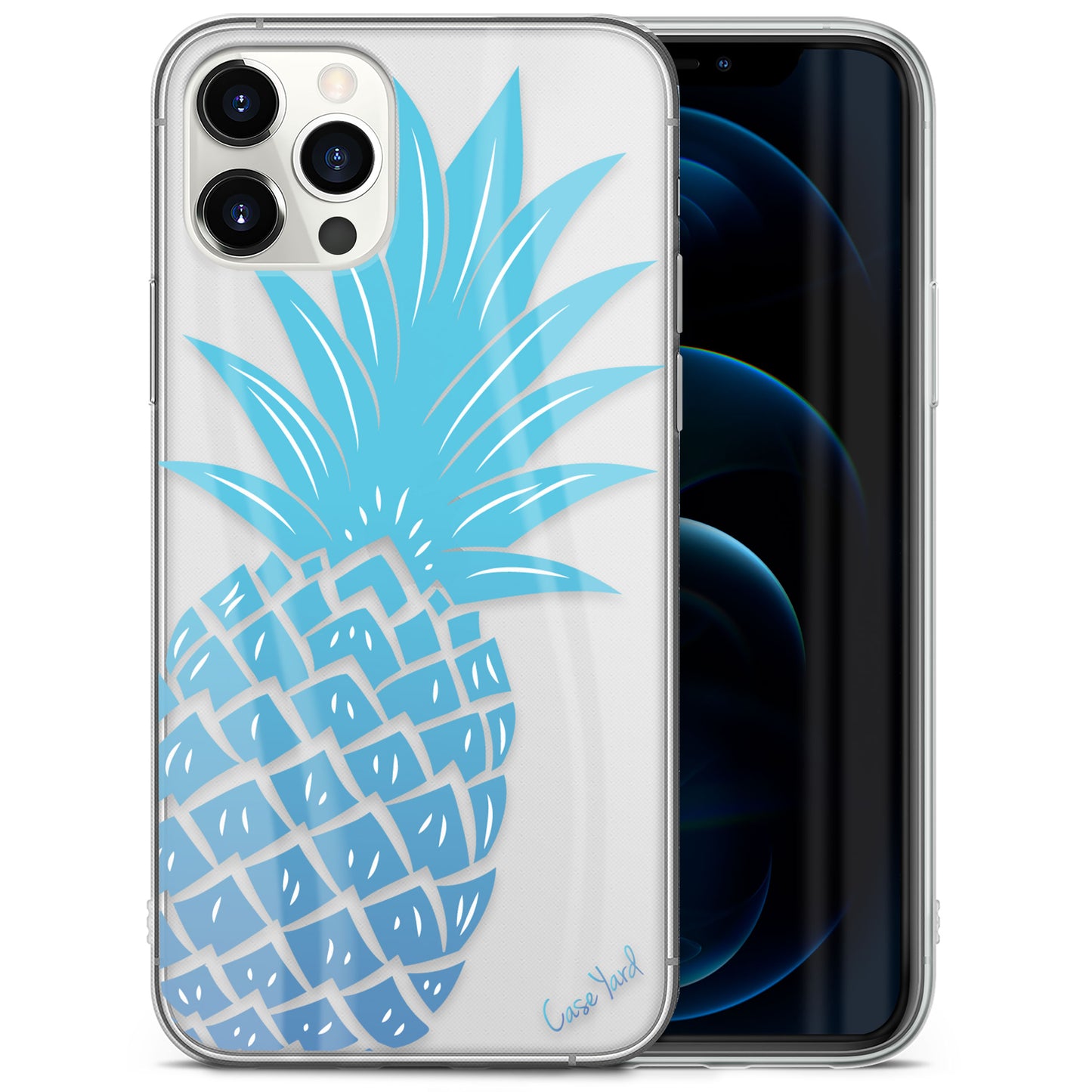 TPU Clear case with (Blue Pineapple) Design for iPhone & Samsung Phones