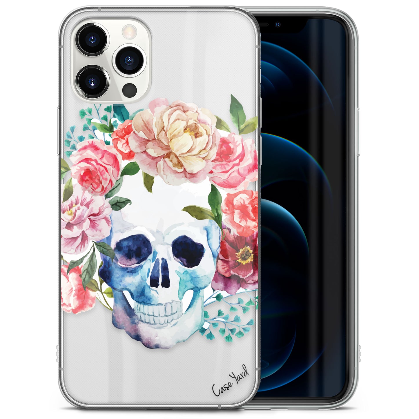 Skull Floral TPU Clear Phone Case for iPhone & Samsung Phones