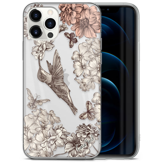 TPU Clear case with (Vintage Hummingbird ) Design for iPhone & Samsung Phones