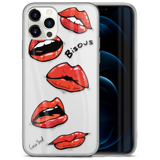 TPU Clear case with (Lips Bisous) Design for iPhone & Samsung Phones