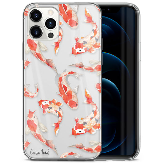 TPU Clear case with (Koi Fish Pond) Design for iPhone & Samsung Phones