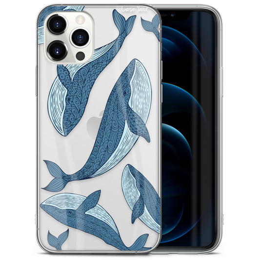 TPU Clear case with (Blue Whales) Design for iPhone & Samsung Phones