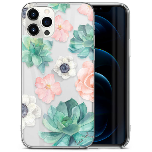 TPU Clear case with (Tropical Flowers) Design for iPhone & Samsung Phones