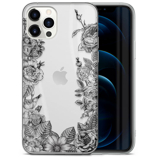 TPU Clear case with (Vintage Flowers) Design for iPhone & Samsung Phones