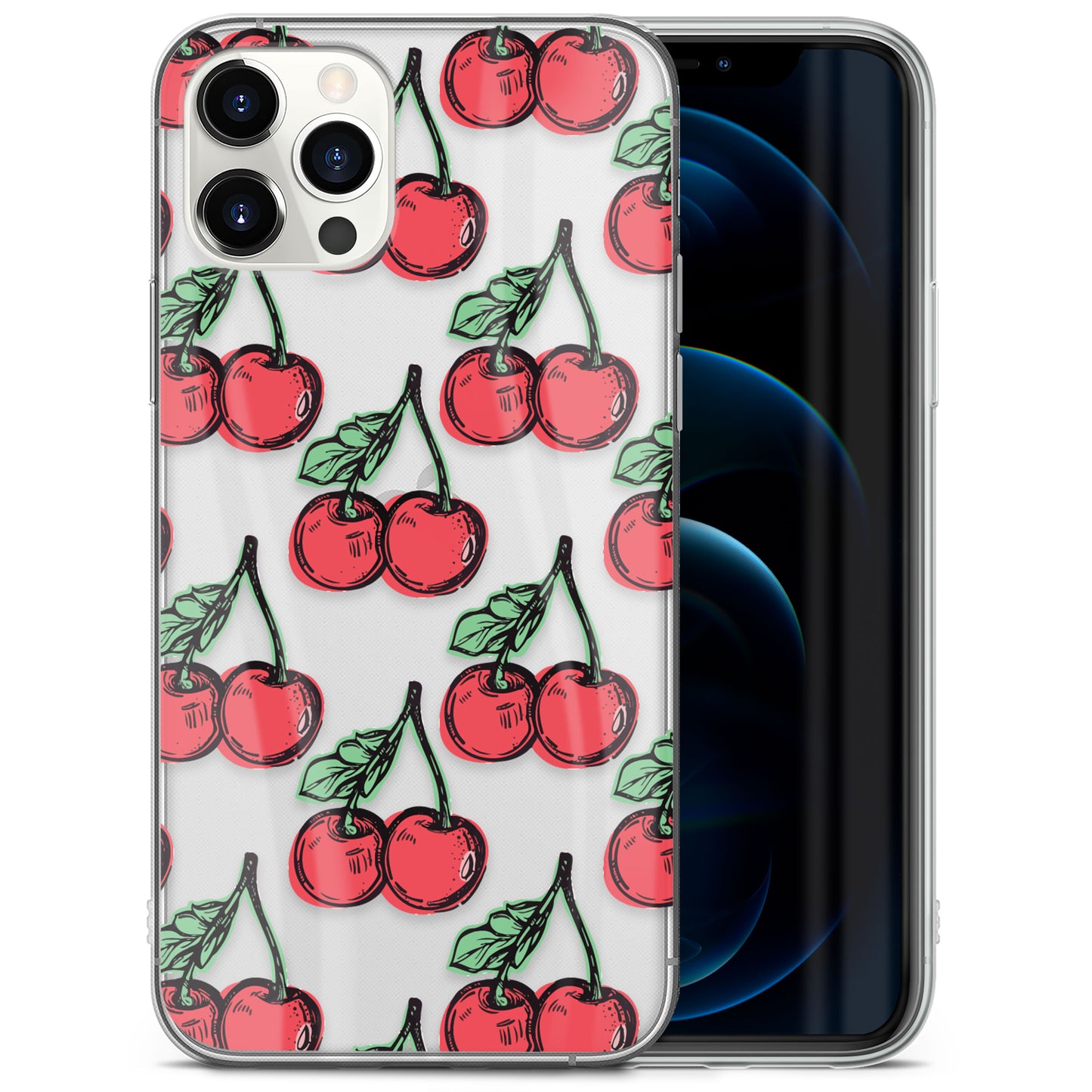TPU Clear case with (Cherries) Design for iPhone & Samsung Phones