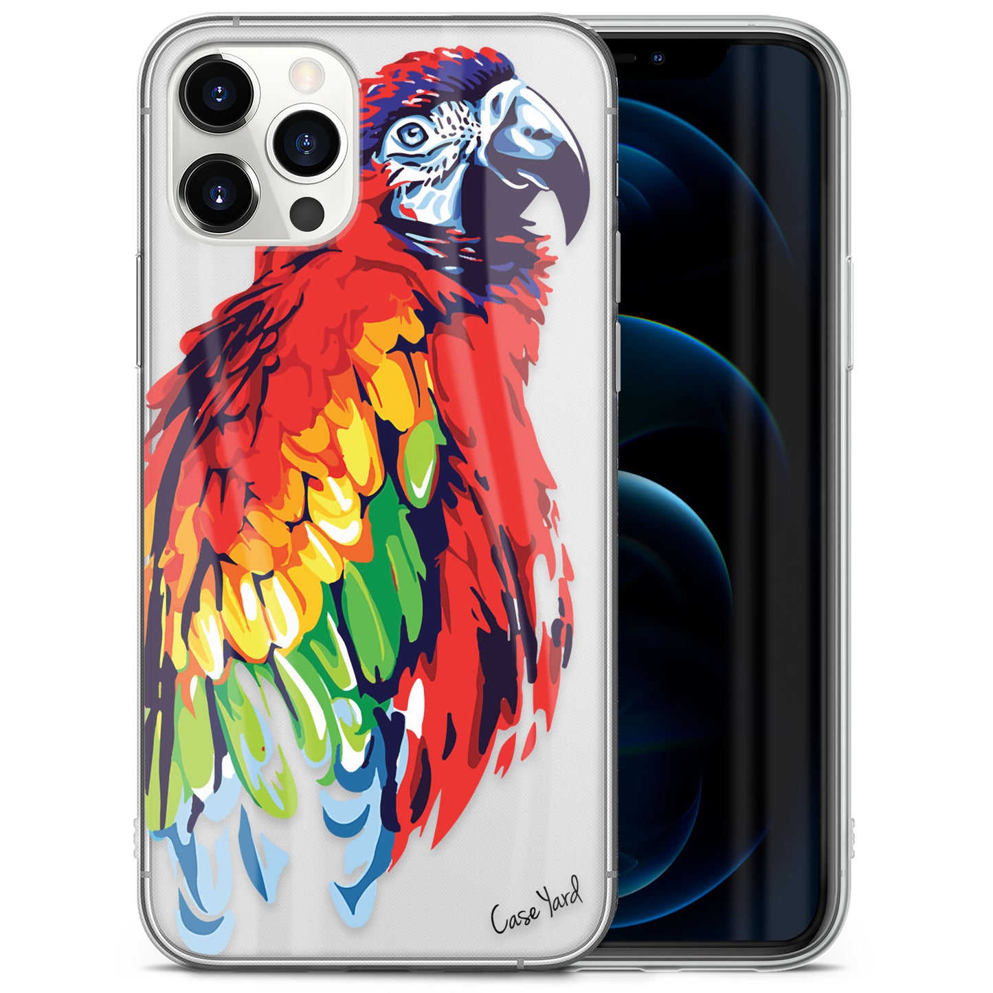 TPU Clear case with (Watercolor Macaw) Design for iPhone & Samsung Phones