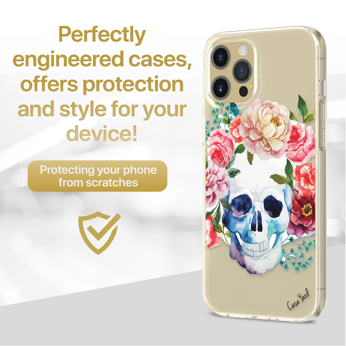 TPU Clear case with (Skull Floral) Design for iPhone & Samsung Phones