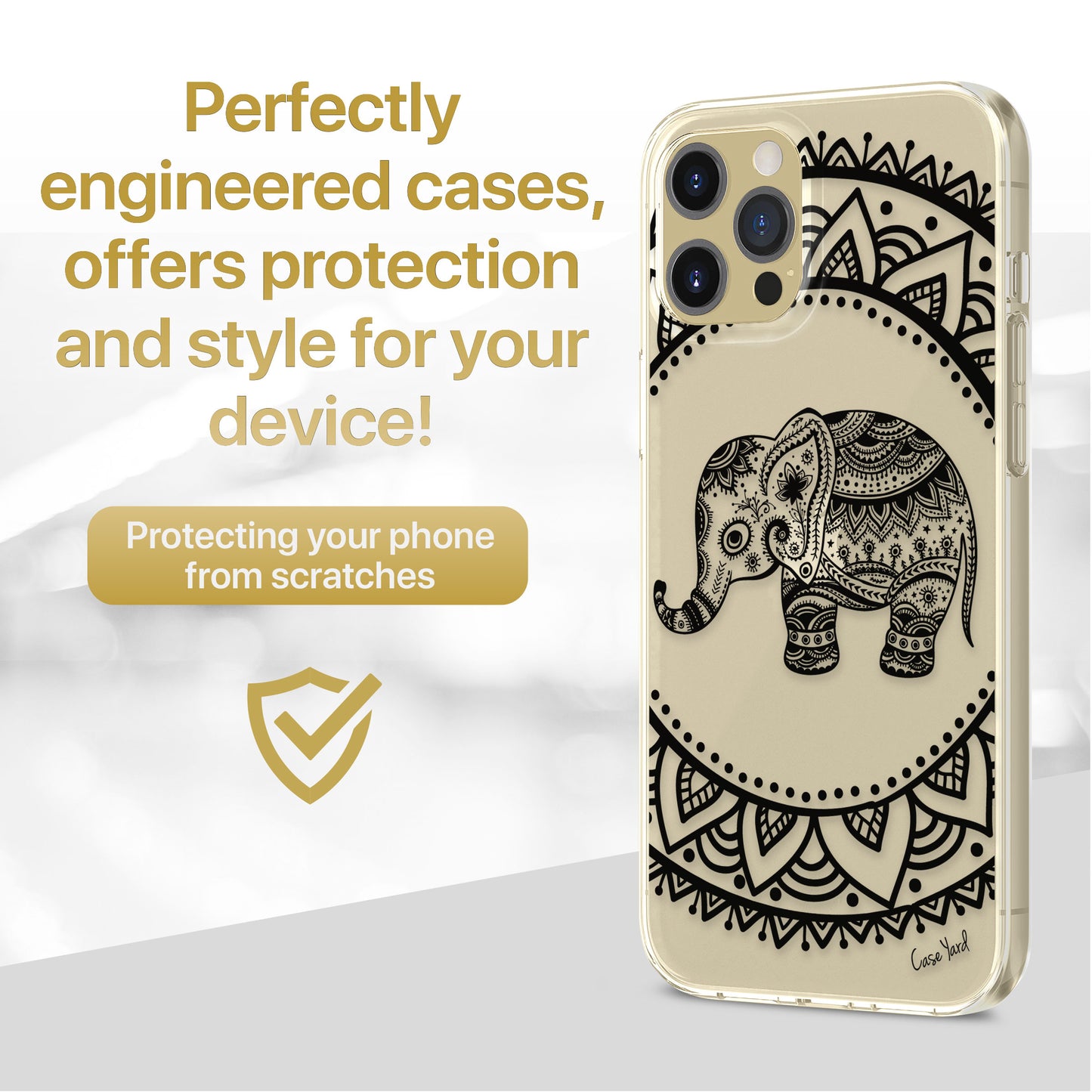 TPU Clear case with (Elephant Mandala) Design for iPhone & Samsung Phones