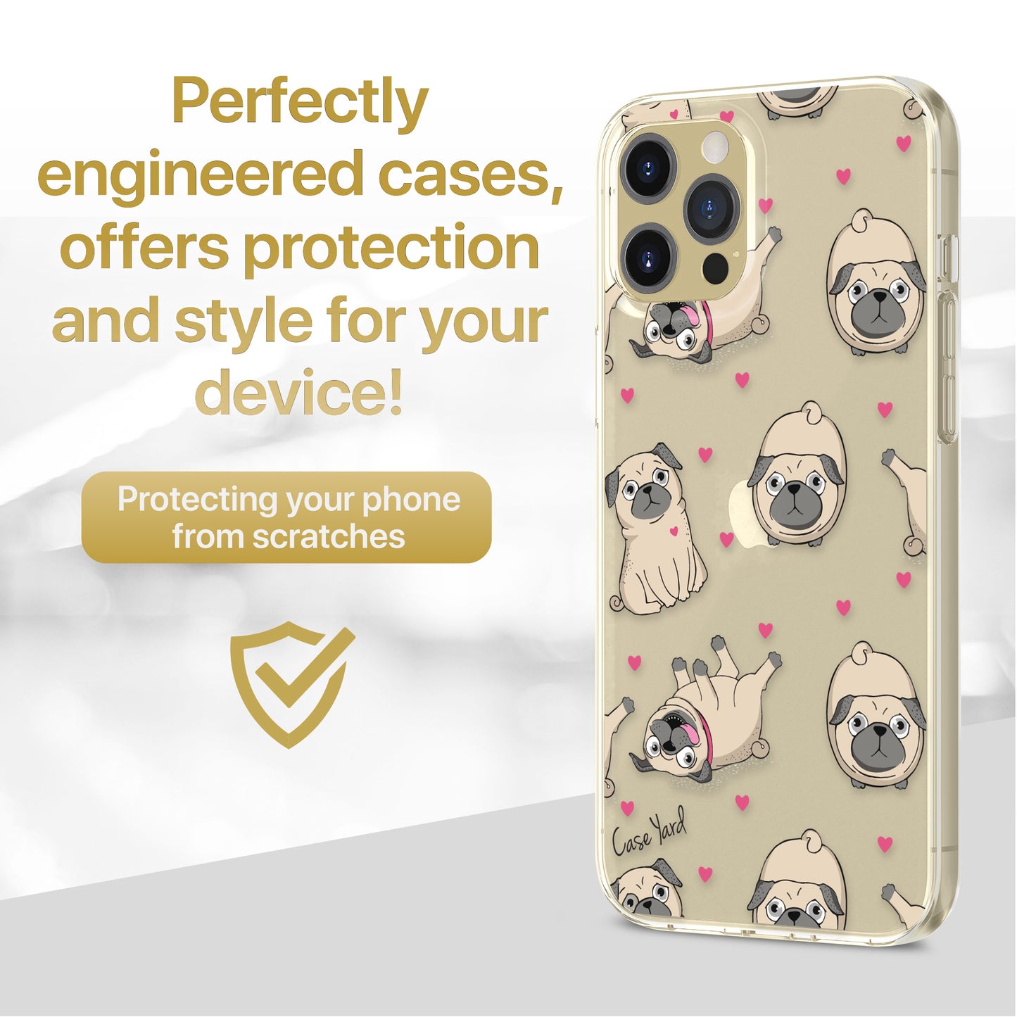 Pug Pattern TPU Clear Phone Case for iPhone & Samsung Phones
