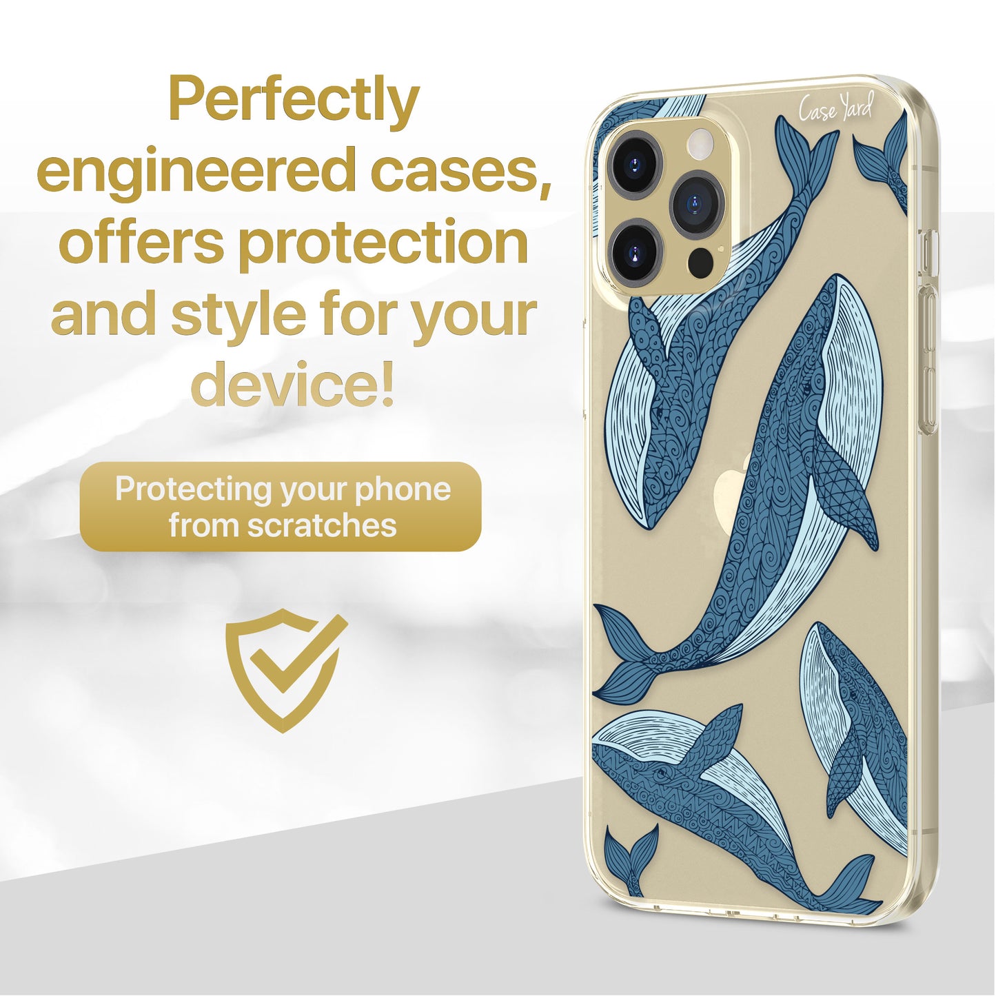 TPU Clear case with (Blue Whales) Design for iPhone & Samsung Phones