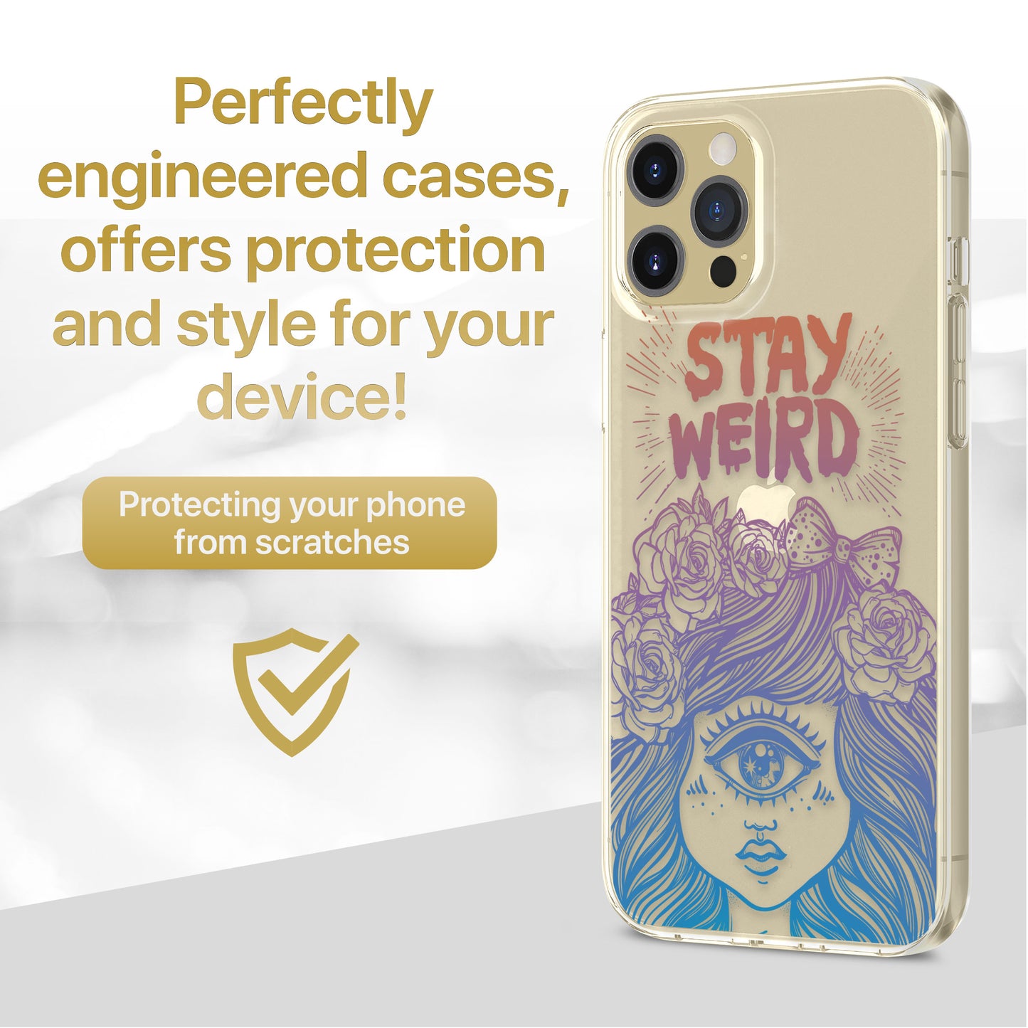 TPU Clear case with (Stay Weird) Design for iPhone & Samsung Phones