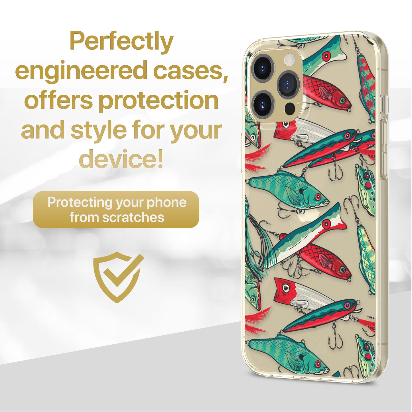TPU Clear case with (Fishing Bait) Design for iPhone & Samsung Phones