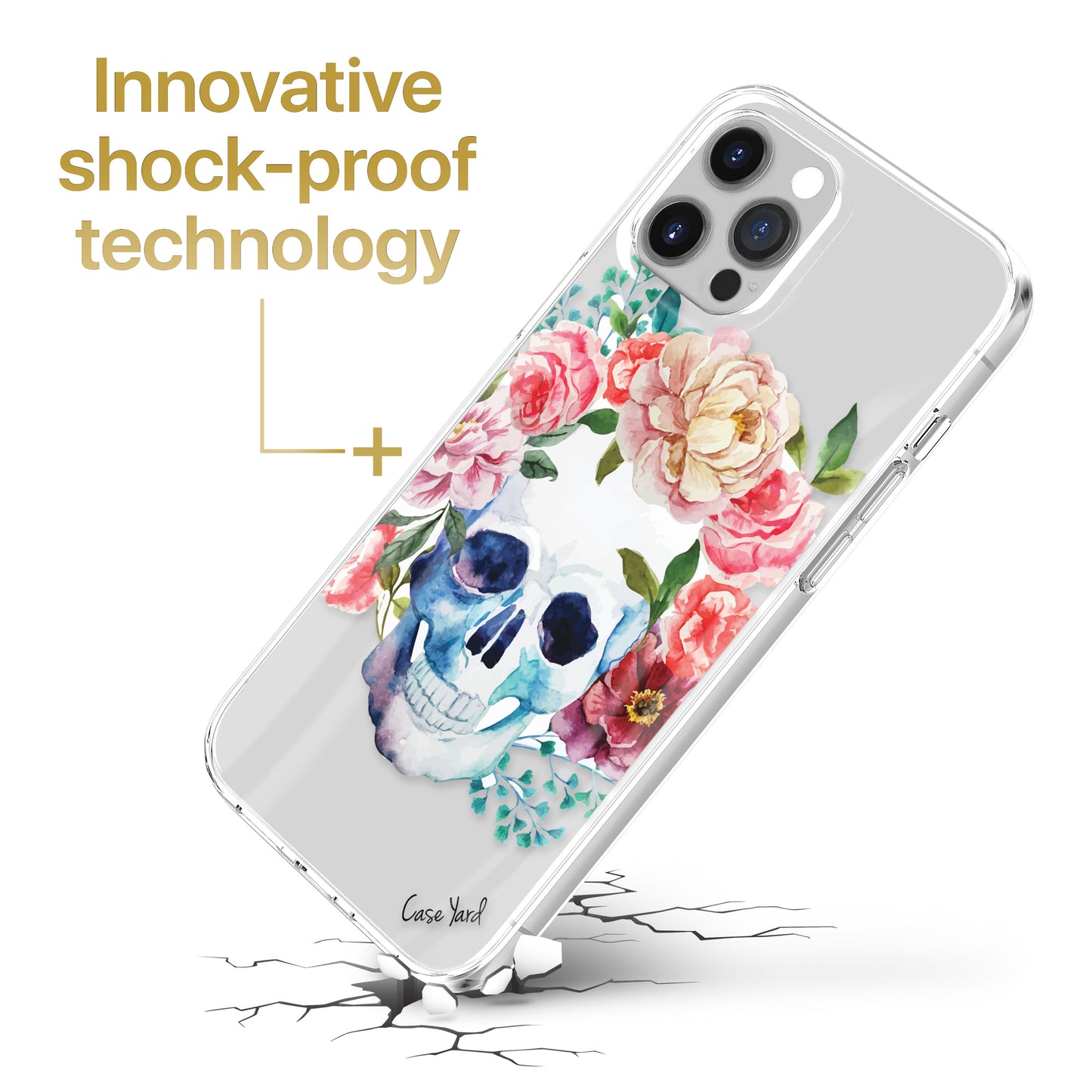 Skull Floral TPU Clear Phone Case for iPhone & Samsung Phones