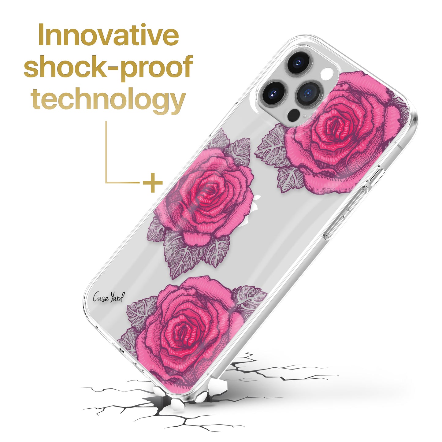 TPU Clear case with (Pink Roses Pen) Design for iPhone & Samsung Phones