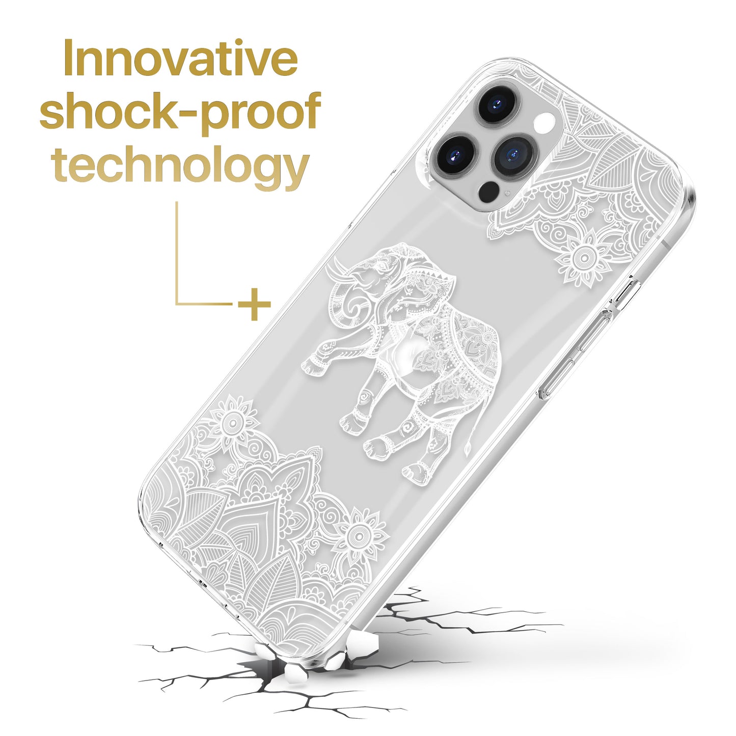 TPU Clear case with (Royal Elephant Mandala) Design for iPhone & Samsung Phones