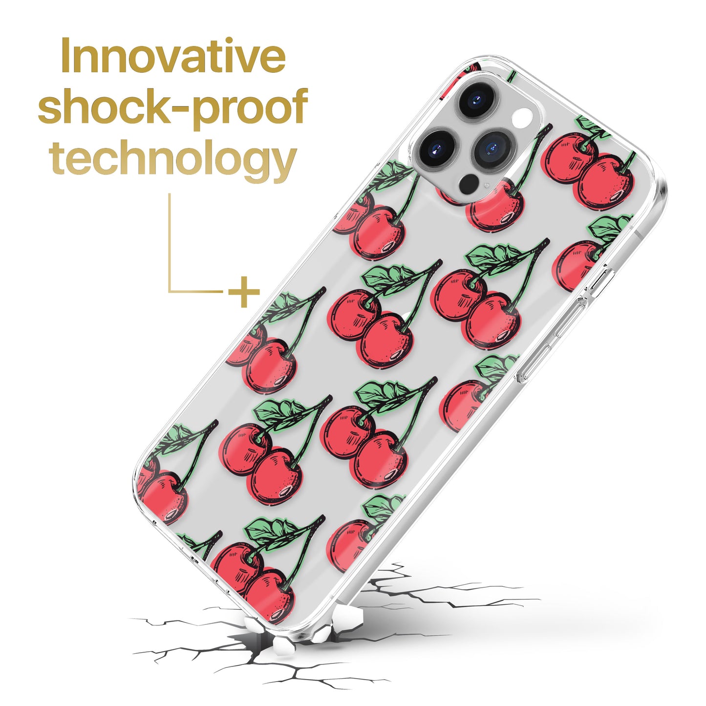 TPU Clear case with (Cherries) Design for iPhone & Samsung Phones
