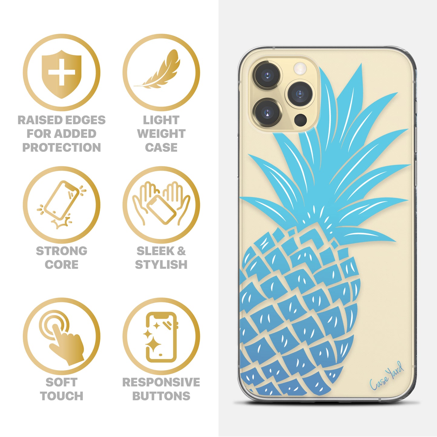 TPU Clear case with (Blue Pineapple) Design for iPhone & Samsung Phones